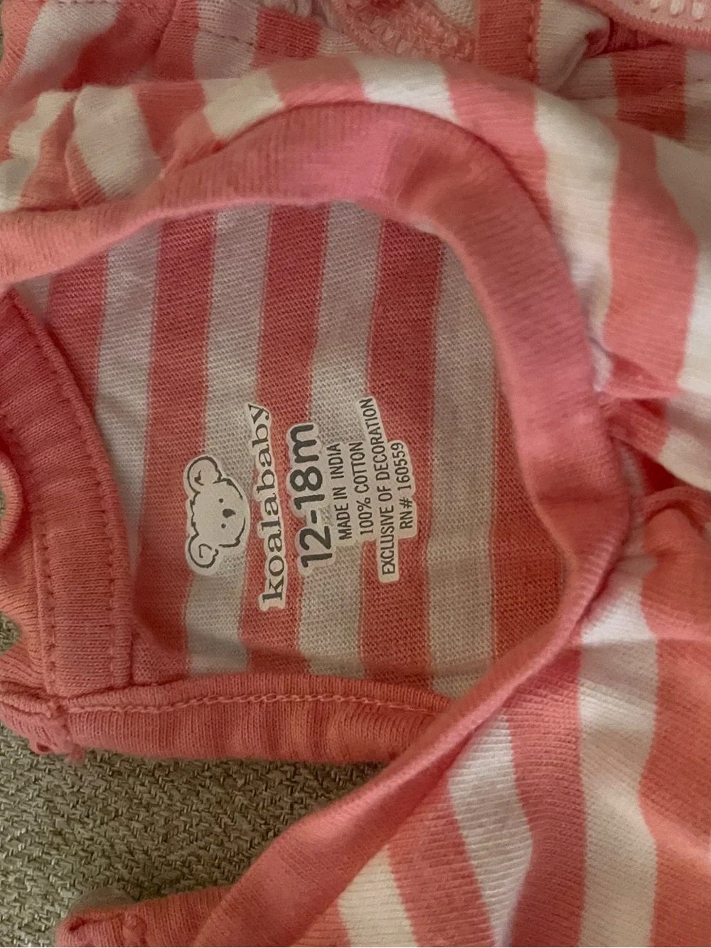 Koala Kids Coral & White Striped Baby Romper